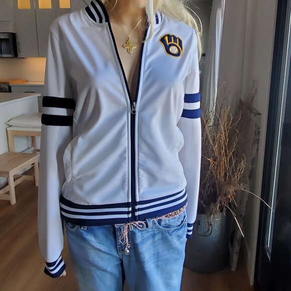 Milwaukee Brewers G-III 4Her by Carl Banks White Full-Zip Track Jacket Medium - Picture 4 of 6